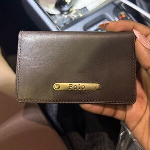 Polo by Ralph Lauren Brown Leather Card & Key Holder with Brass Plaque